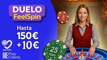 Banner promocional del Duelo FeelSpin en OnePlay Casino con premios de hasta 150 € diarios en ruletas online